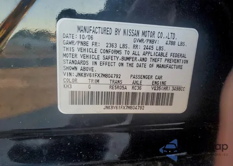 2007 Infiniti G35 z USA, uszkodzony, nr VIN JNKBV61FX7M804792